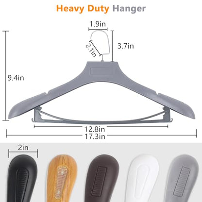 DEDU Suit Hangers for Men 10 Pack, Grey Coat Hangers Extra Wide Non Slip Width 17.7", Thick Plastic with Pants Bar & Metal Hook - color: Gray, size: 10 Pack