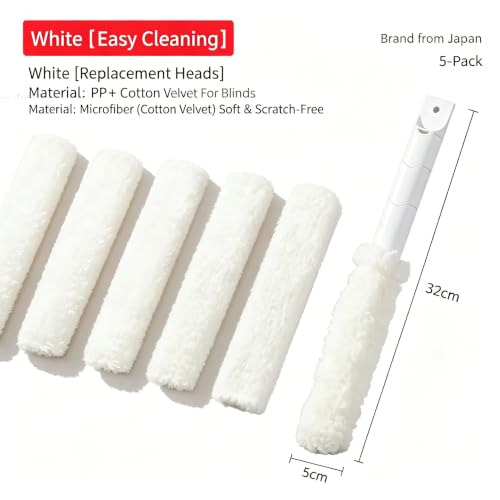 5-in-1 Window Blind Duster with 2 Microfiber Sleeves, Detail Cleaning Brush for Air Conditioner Vent, Shutter, Fan Blade, Keyboard, Nozzle - color: White 5-in-1 Brushes+5 Clothes