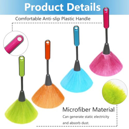 4 Pack 10 inch Microfiber Duster, Feather Duster, Grips Microfiber Delicate Duster for Cleaning Keyboard, Computer Screen, Books, Photo Frames