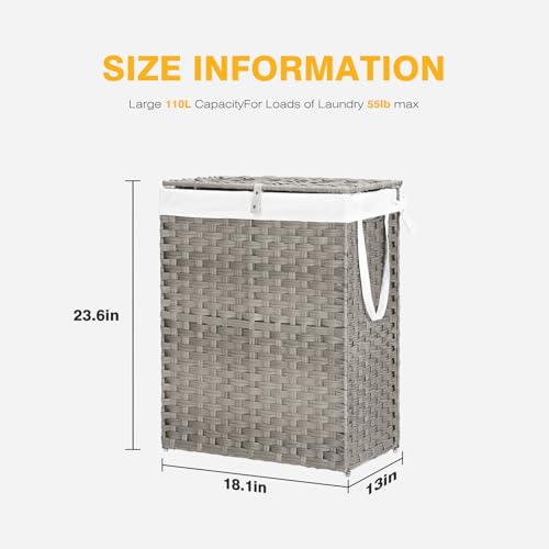 NEWBULIG 90L Large Laundry Hamper with Lid, Collapsible Dirty Clothes Basket Bag, Freestanding Fabric Bin for Bedroom, Bathroom, Closet and Dorm Room Organization Grey - color: Grey