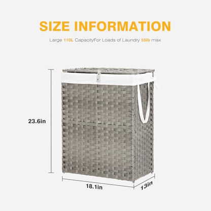 NEWBULIG 90L Large Laundry Hamper with Lid, Collapsible Dirty Clothes Basket Bag, Freestanding Fabric Bin for Bedroom, Bathroom, Closet and Dorm Room Organization Grey - color: Grey