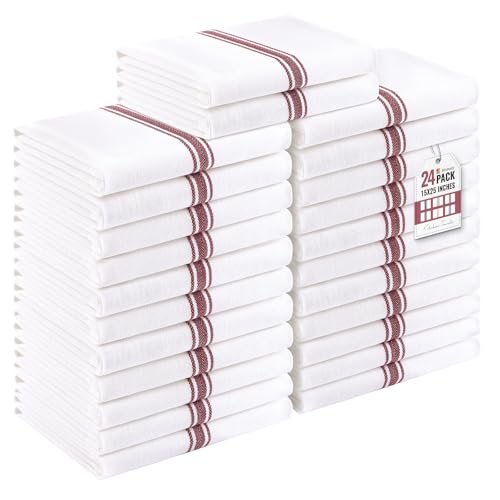 Homaxy 100% Ring Spun Cotton Kitchen Towels 24 Pack, Red Stripe - color: Red Stripe, size: 15" X 25" - 24 Pack