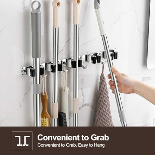 2 Pack Broom Holder Wall Mount, Stainless Steel Broom Hanger Wall Mount, Heavy Duty Mop and Broom Holder Tool Racks Utility Hooks for Laundry Room Garden Garage, Black (5 Racks and 4 Hooks) - color: Black, size: 2Pack 5R4H