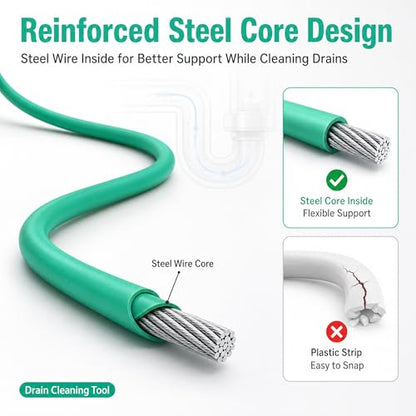 40inch Bathroom Drain Hair Remover Tool with Rotating Handle, Reinforced Steel Core Drain Snake Cleaner for Shower, Bathtub and Bathroom Sink, Flexible Hair Clog Removal Tool for Narrow Drains(6PCS)