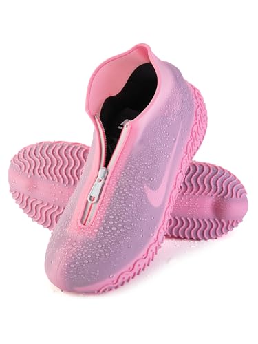 HTHOY&GOWY Shoe Covers Waterproof Silicone Rain Overshoes for Kids Men and Women - color: Pink, size: M (Women 5-6, Men 5-6)