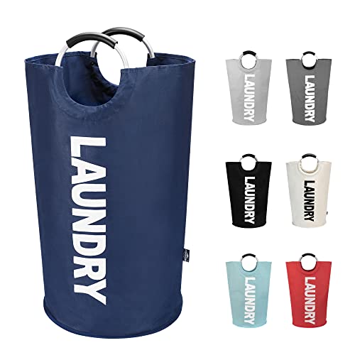 DOKEHOM 90L Large Laundry Basket Bag, Collapsible Tall Hamper, Dark Blue - color: Dark Blue, size: 90L