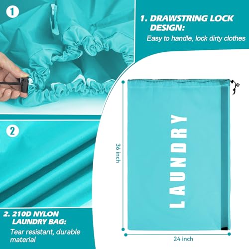 Isink Heavy Duty Laundry Bag with Strap,2 Pack Travel Laundry Bags for Dirty Clothes,24" x 36" Large Laundry Bag for Traveling,Camping,Dorm (Cyan + Gray) - color: Laundry Bags with Strap (Cyan + Gray)