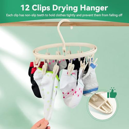 Premium Portable Travel Foldable Clothes Drying Hanger with 12 Clips, Anti-Rusty Plastic Drying Rack for Socks, Lingeries, Delicates and Baby Clothes - style: 12 Clips