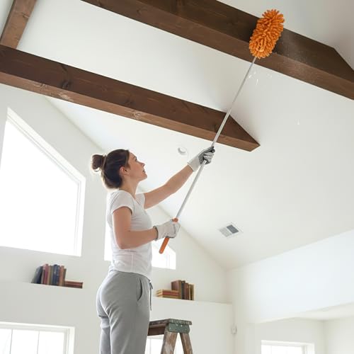 Extendable Feather Duster Telescopic Dust Remover for Home Office Car Furniture High Ceiling Cleaning Multi Purpose Tool(Orange,Long Head) - color: Orange, size: 11.0 in