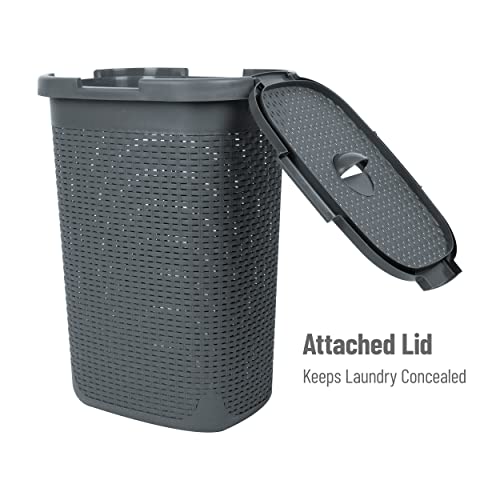 Mind Reader 60L Slim Laundry Hamper, Clothes Basket, Lid, Wicker Style, Plastic, 17.65"L x 13.75"W x 24.15"H, Set of 2, Gray - color: Gray, size: 2-Pack