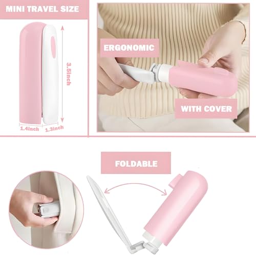 Mini Travel Lint Roller with 150 Sticky Sheets, Compact Portable Pet Hair Remover with Cover for Clothes, Travel, Small Foldable Lint Roller for Purse Car Bag Essentials (Pink) - color: Pink