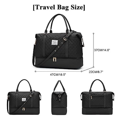 Large Travel Duffle Bag Carry on Weekend Bag with Shoes Compartment Gym Bags for Travel Women Men Waterproof Business Work Overnight Trips Sport Hospital Airplane Travel Essentials Black - color: A17-Black