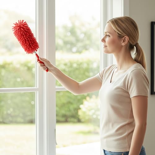 Extendable Feather Duster Telescopic Dust Remover for Home Office Car Furniture High Ceiling Cleaning Multi Purpose Tool(Red,Long Head) - color: Red, size: 11.0 in