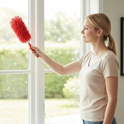 Extendable Feather Duster Telescopic Dust Remover for Home Office Car Furniture High Ceiling Cleaning Multi Purpose Tool(Red,Long Head) - color: Red, size: 11.0 in