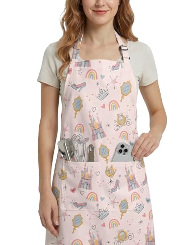 Women Apron, Cute Kitchen Aprons for Women, Girls - color: Light Pink Princess