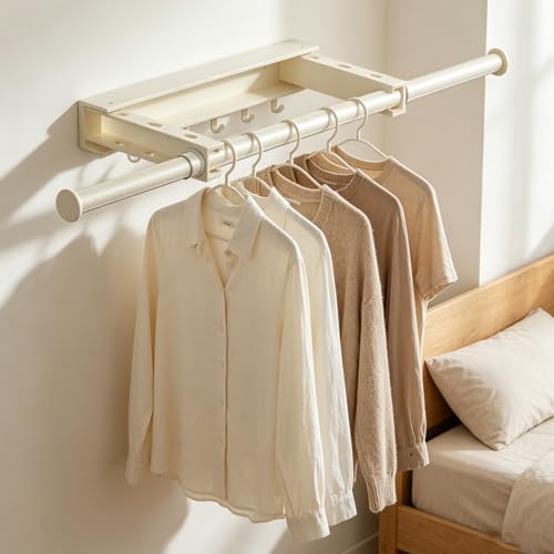 Wall-Mounted Dry Racks Retractable for Bathroom with 4 Hooks Clothes Drying Rack Bathroom Shelf for Collapsible Storage Rack Foldable Towel Holder for Kitchen, Balcony Laundry Room 16.8" to 29.5"