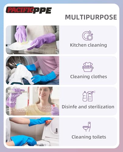 PACIFIC PPE 2 Pairs Cleaning Gloves, Cotton Liner, Purple+Blue, Small - color: Purple+blue, size: Small (Pack of 2)