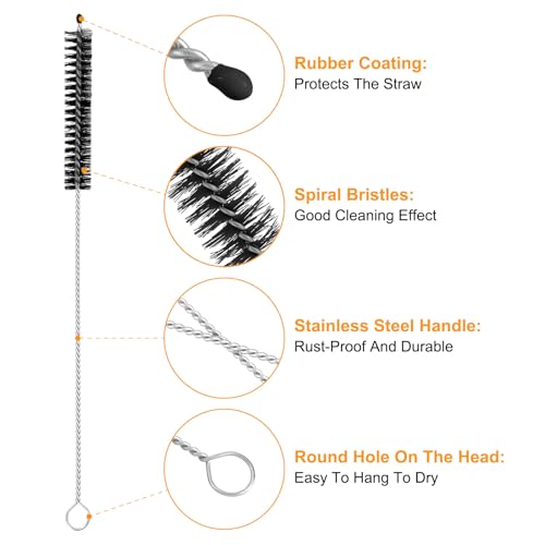 uxcell 10Pcs Drinking Straw Cleaning Brushes, 8" x 3/8" Nylon Bristles Long Straw Brush Pipe Cleaner for Washing Straw Pot Spout, Sippy Cup, Bottle and Tube (Black) - color: Black, size: 8" x 3/8"