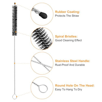 uxcell 10Pcs Drinking Straw Cleaning Brushes, 8" x 3/8" Nylon Bristles Long Straw Brush Pipe Cleaner for Washing Straw Pot Spout, Sippy Cup, Bottle and Tube (Black) - color: Black, size: 8" x 3/8"