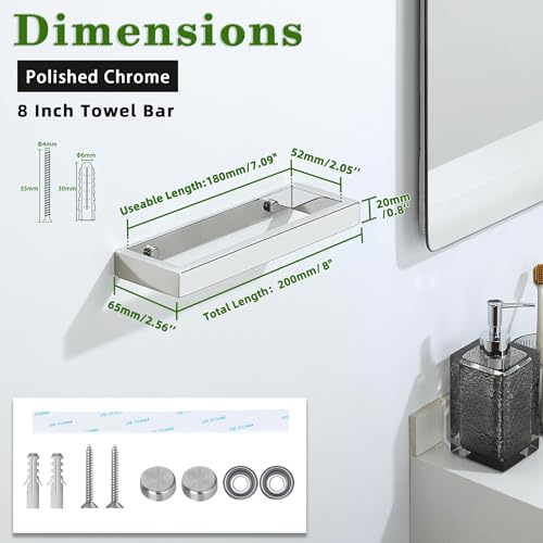 Alise 8'' Hand Towel Holder Towel Bar for Bathroom Wall Mounted,Chrome - color: Polished Chrome, size: 8-Inch