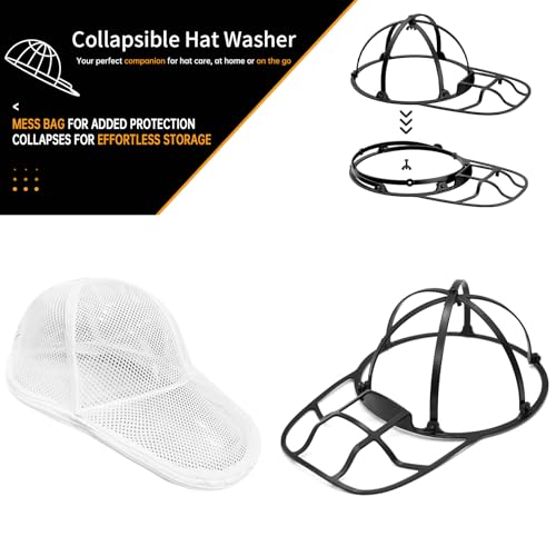 Hat Washer Cage, Collapsible Baseball Cap Washing Cage - Hat Holder for Washing Machine & Dishwasher – Ball Cap Cleaner, Shaper & Protector Form Mold with Rack for Laundry