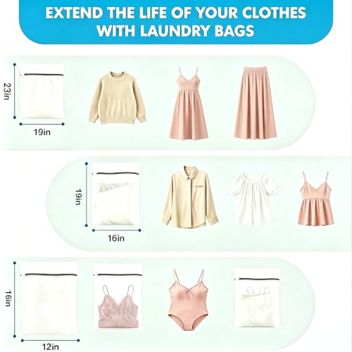 Laundry Bag Mesh Laundry Bags, Reusable Fine Mesh Washing Bag for Delicates Lingerie Bra Socks Clothes, Durable Zipper Wash Bags 3Pcs (Small, Medium, Large) for Home Travel Laundry Machine Use