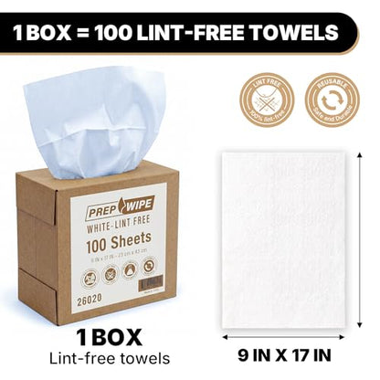 Lint Free Cleaning Towels, 100 Sheets, 9 x 17 Inch, Heavy Duty Disposable Cleaning Cloths, Tear Resistant Non Woven Wipes, Solvent Resistant, Industrial and Home Use, White,26020 - color: White