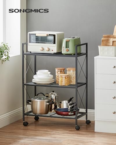 SONGMICS 3-Tier Steel Storage Rack with Wheels, Mesh Shelving Unit - color: Black, size: 3 Tiers (23.6"W)