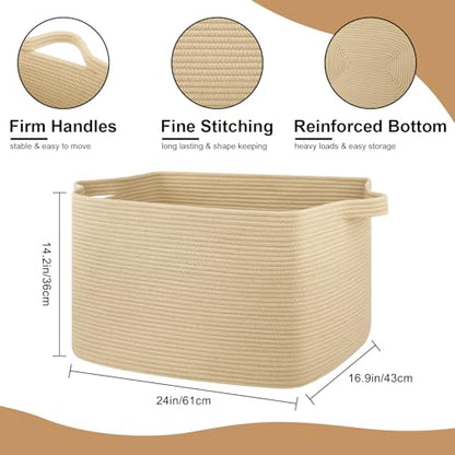 OIASKET 95L Extra Large Blanket Basket, 24" x 16.9" x 14.2" Woven Basket - color: Jute, size: 24"x16.9"x14.2"
