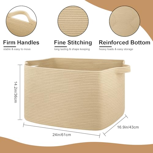 OIASKET 95L Extra Large Blanket Basket, 24" x 16.9" x 14.2" Woven Basket - color: Jute, size: 24"x16.9"x14.2"