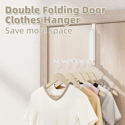 BAKON Over The Door Hanger Folding Clothes Drying Rack, Double Fold Hanging Door Hooks Coat Rack for Indoor Laundry Room Compact Small Space Foldable Portable Clothing Hanger Hook Collapsible- 2 Pack - color: 2 Pack, White(Dual Fold)