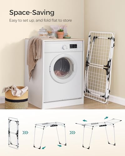 SONGMICS Clothes Drying Rack, Foldable, Heavy Duty, Space Saving - color: White, style: 2 Gullwings（22.2"D)