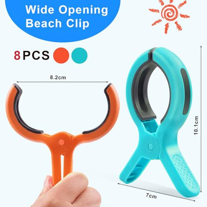 8 PCS Large Beach Towel Clips for Beach Chair, Heavy-Duty Plastic Clothes Pins, Towel Clips for Beach Chairs Cruise-Keep Your Towel from Blowing Away, Vacation Beach Must Have Beach Chair Clips - color: Blue-orange