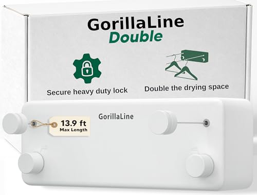 GorillaLine - Retractable Clothesline Indoor Outdoor Clothes Line - Heavy Duty Clothes Drying Laundry Line - Wall Mounted Drying Rack - Air Dry Clothing - color: Double