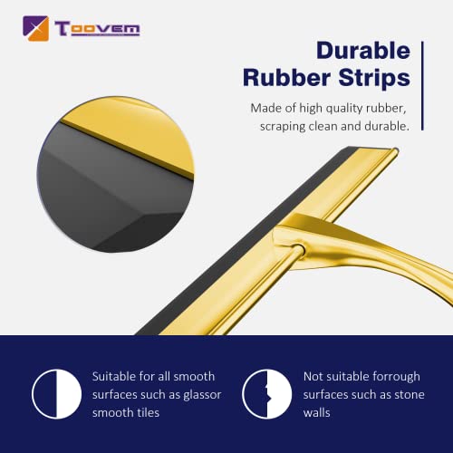 TOOVEM 14 Inch Shower Squeegee for Glass Doors, Window, Bathroom (Gold) - style: Gold 14 inch