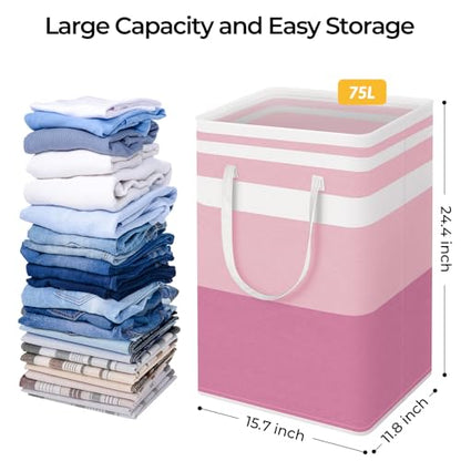 HomeHacks 2 Pack Laundry Baskets, Laundry Hampers Bags (Grey+Pink 75L) - color: Grey+Pink, size: 75L