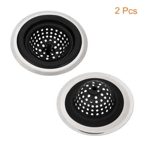 uxcell Silicone Sink Strainer, 2Pcs Kitchen Sink Drain Strainer Stopper with Detachable Stainless Steel Edge 4.7" Diameter Rim, Black - color: Black