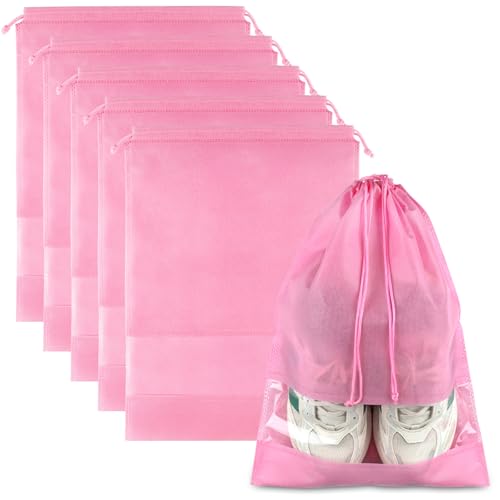 Pink Travel Shoe Bags - 5 Pcs Non-Woven Packing Bags with Clear Window - color: Pink, style: 5 Pack