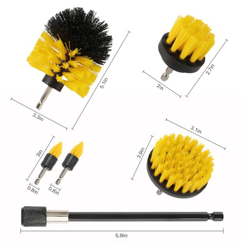 6Pcs Drill Brush Cleaning Kit with Extendable Rod, Yellow - color: Yellow-6pcs