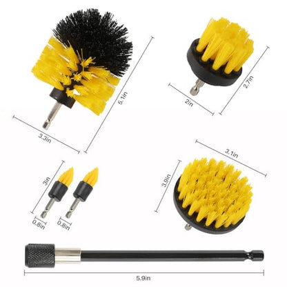 6Pcs Drill Brush Cleaning Kit with Extendable Rod, Yellow - color: Yellow-6pcs