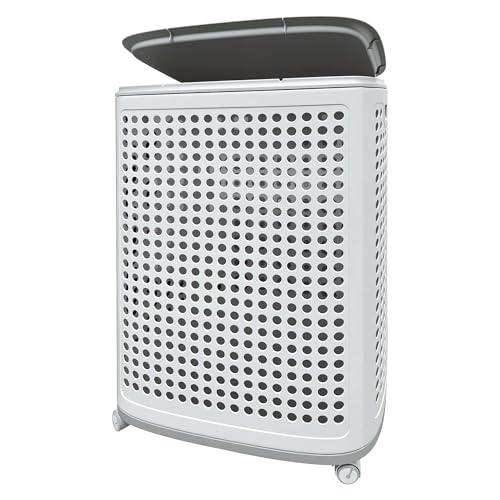 Plastic Laundry Basket on Wheels with Lid & Handle, Medium - size: Medium