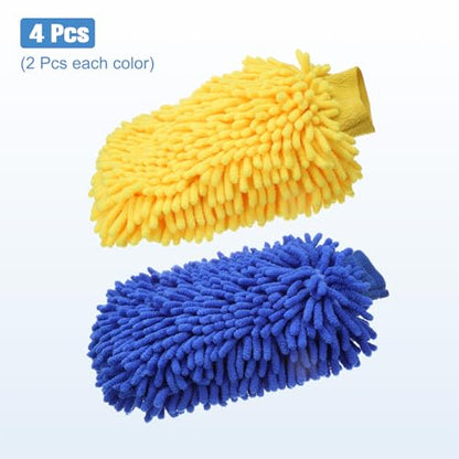 HARFINGTON 4pcs Chenille Microfiber Car Wash Mitts 9" x 5.5" Scratch Free Wash Gloves Absorbent Double Sided Plush Cleaning Drying Mitts for Car Washing Home Clean Blue Yellow - color: Blue Yellow