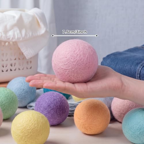 WILLBOND 10 Pcs Wool Dryer Balls Bulk 3 Inch Laundry Reusable Colored Anti Static Wool Balls Natural No Lint Fabric Softener Dryer Sheets Replaces for Reducing Wrinkles Save Drying Time(Pastel) - color: Pastel