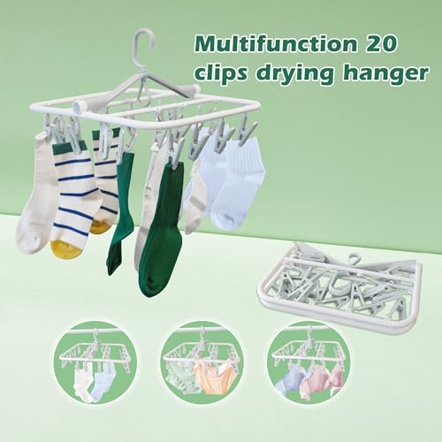 Plastic PP Drying Hanger, Anti-Rusty Drying Rack for Clothes, Socks, Lingeries, Delicates, Drying Hanger with 20 Clips for Baby Clothes, Towels - style: 20 Clips