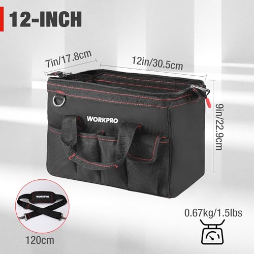 Workpro 12-inch Close Top Wide Mouth Storage Tool Bag, W081020A - size: 12 inches