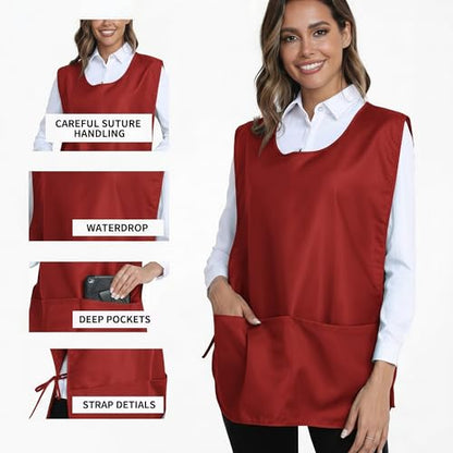 Xeoxarel Unisex Cobbler Apron with 3 Deep Pockets, Smock Vest Apron - color: 7 Pack - Red
