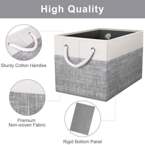 Fab totes Storage Bins Foldable Storage Baskets with Rope Handles - color: White & Grey, size: 3pack