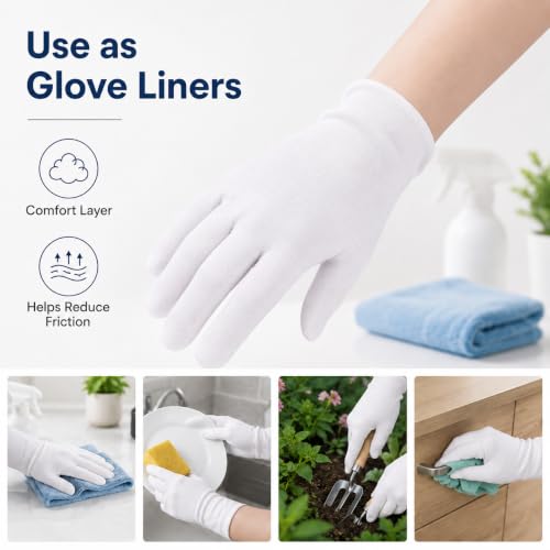 12 Pairs White Cloth Gloves, Soft Breathable Stretch Gloves for Jewelry, Coin Handling, Inspection, Photography, Serving, Costume, and Light Work,L size