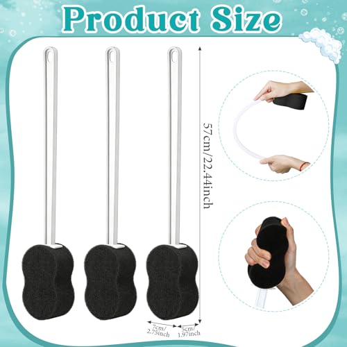 Long Handled Sponge 22.4'' Back Scrubber for Shower, Black - color: Black