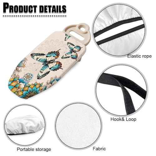 Mandala Flower Butterfly Printed Ironing Board Cover with Elastic Edge, Apartment RVs Anti Slip Iron Board Cover Scorch Resistant, Mini Table Top Ironing Cover Easy Replacement - color: Beige - Mandala Flower Butterfly